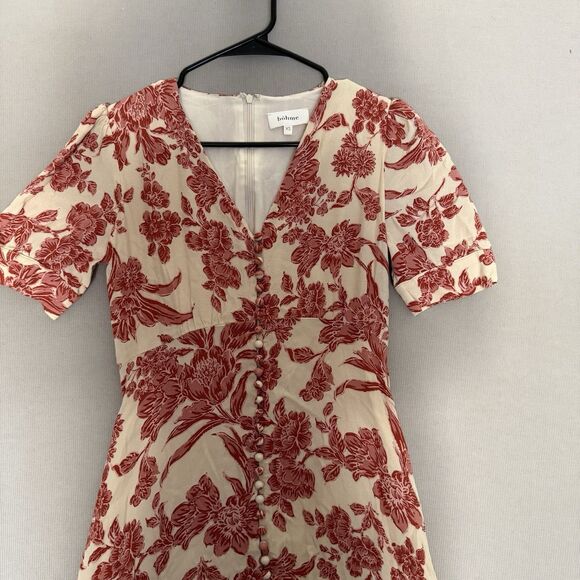 Bohme Tiered Button Midi Dress XS Boho Prairie Short Sleeve Cottagecore Feminine - Picture 6 of 16